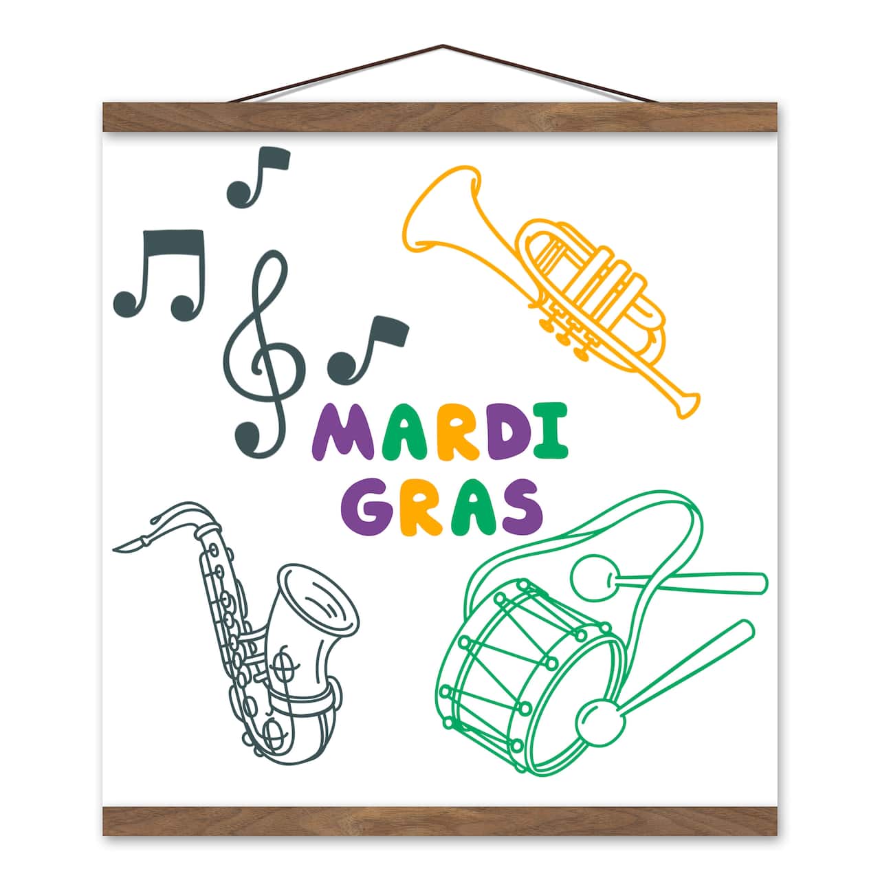 Mardi Gras Music Teak Hanging Canvas